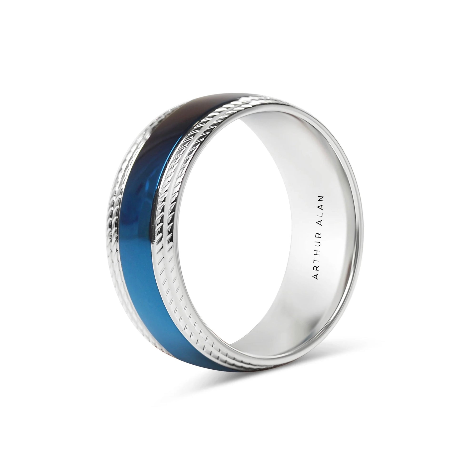 Blue Center Stainless Steel With Lined Patterned Edge Ring (8MM)