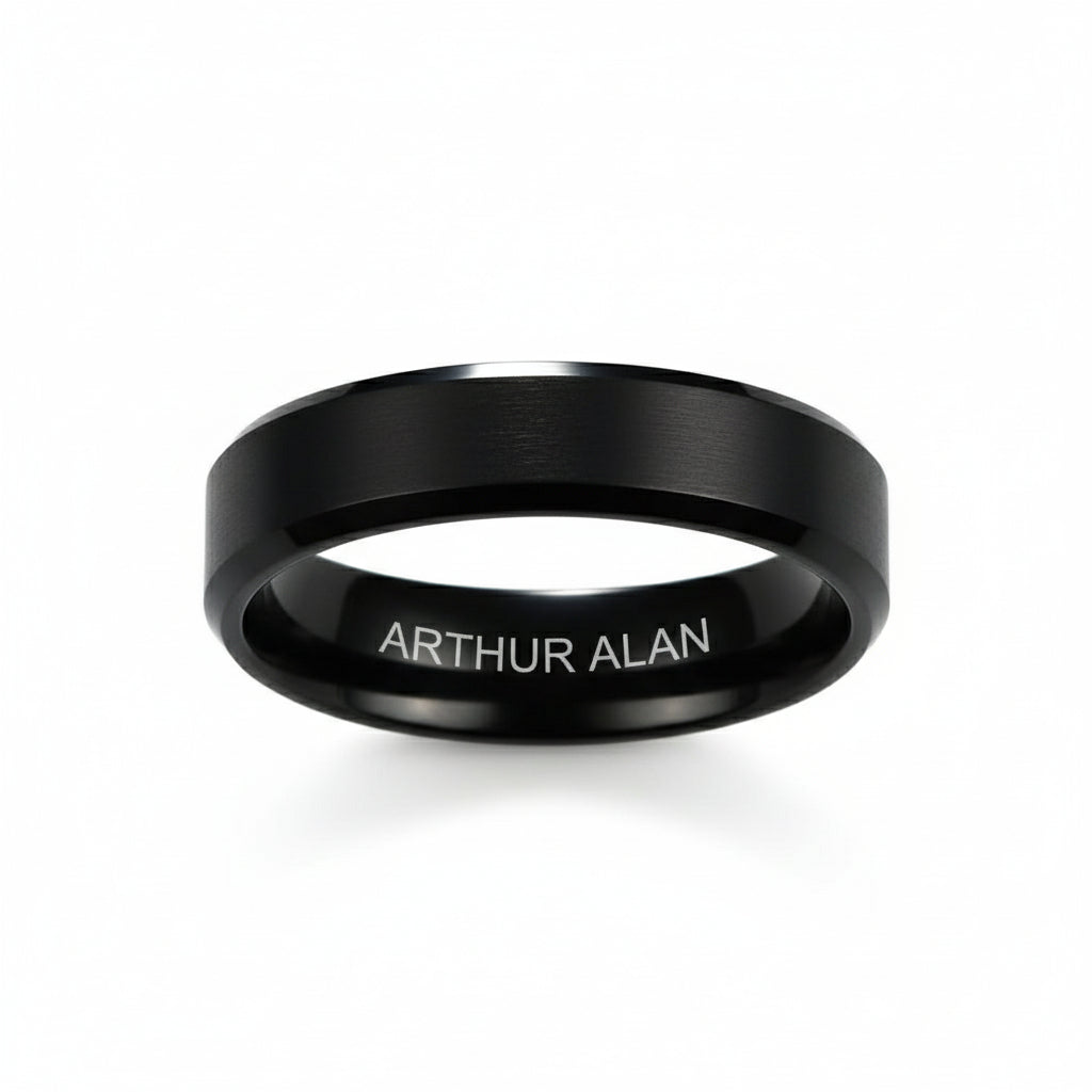 Black Beveled Edge Titanium Ring (6MM)