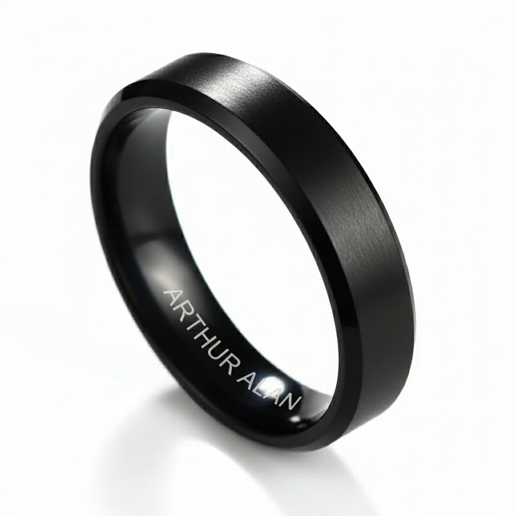Black Beveled Edge Titanium Ring (6MM)