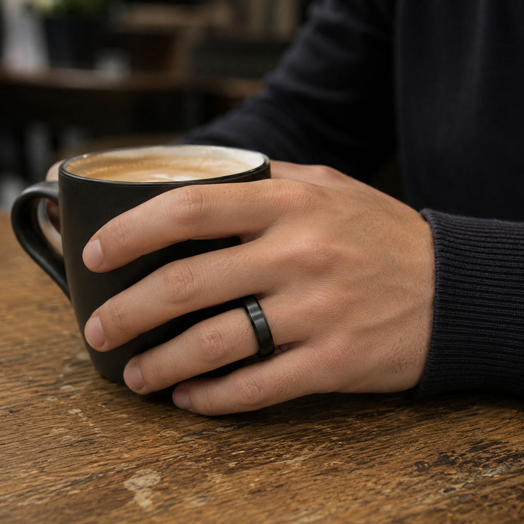 Black Beveled Edge Titanium Ring (6MM)