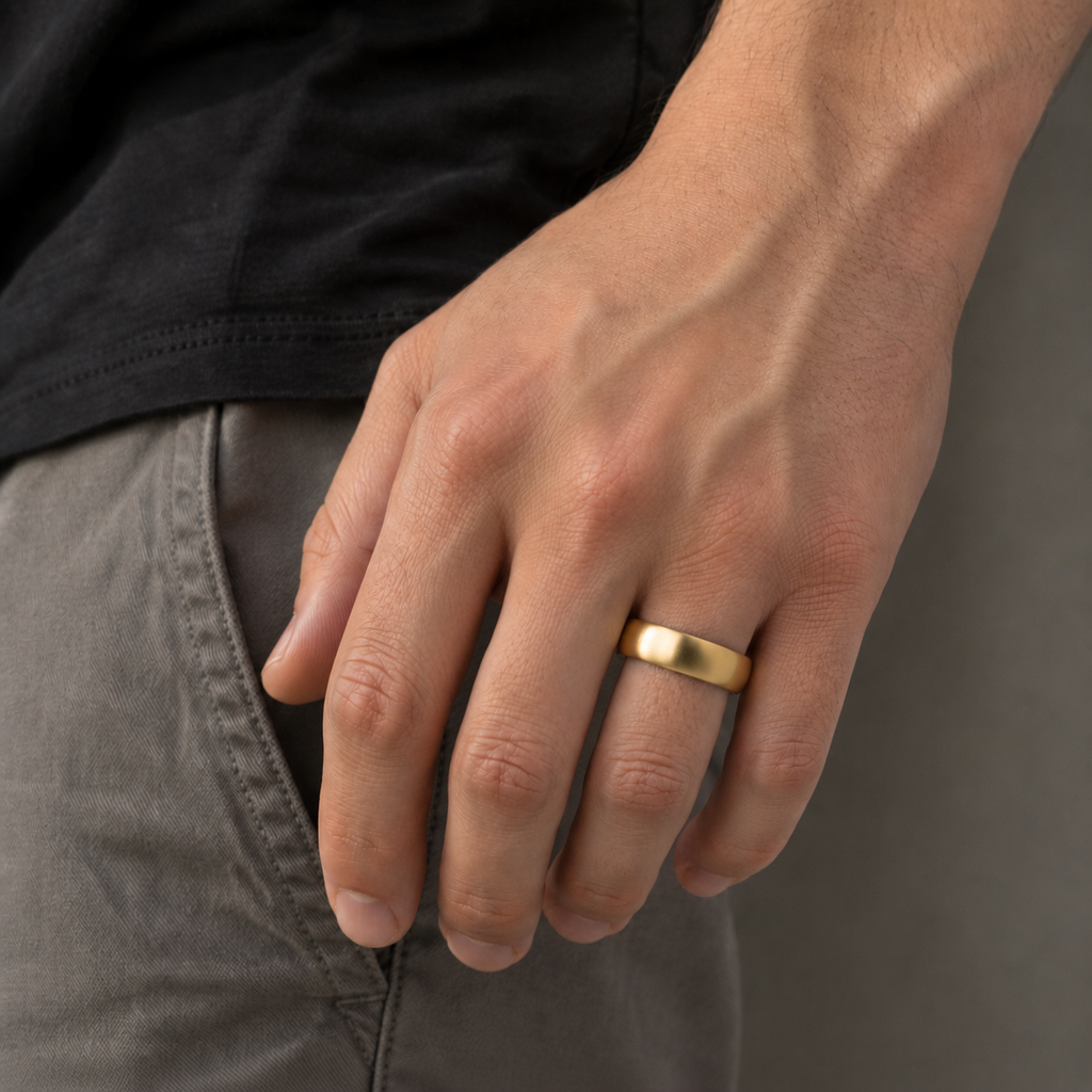 Gold 18K PVD Stainless Steel Brushed Matte Ring (6MM)