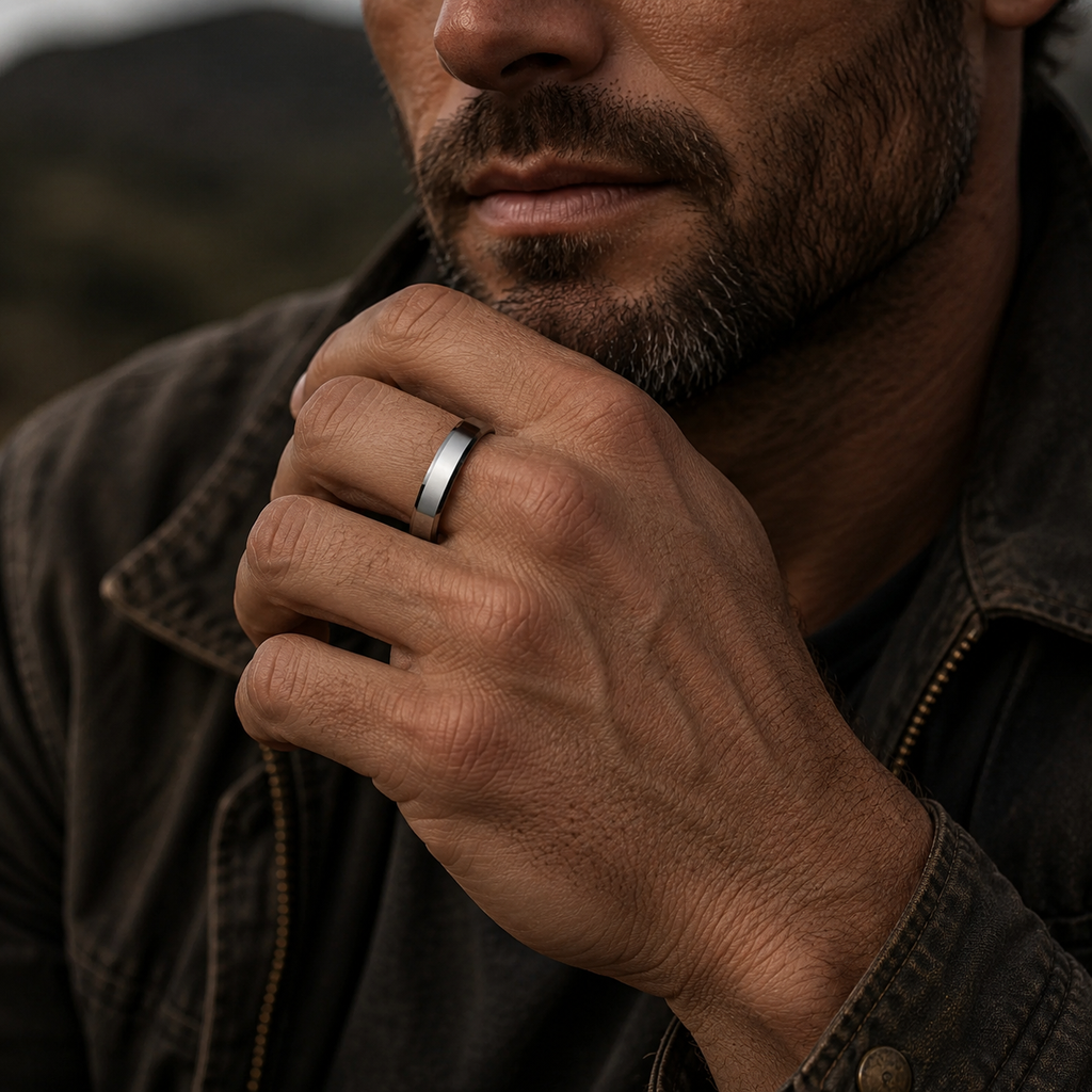 Steel Beveled Edge Titanium Ring (6MM)