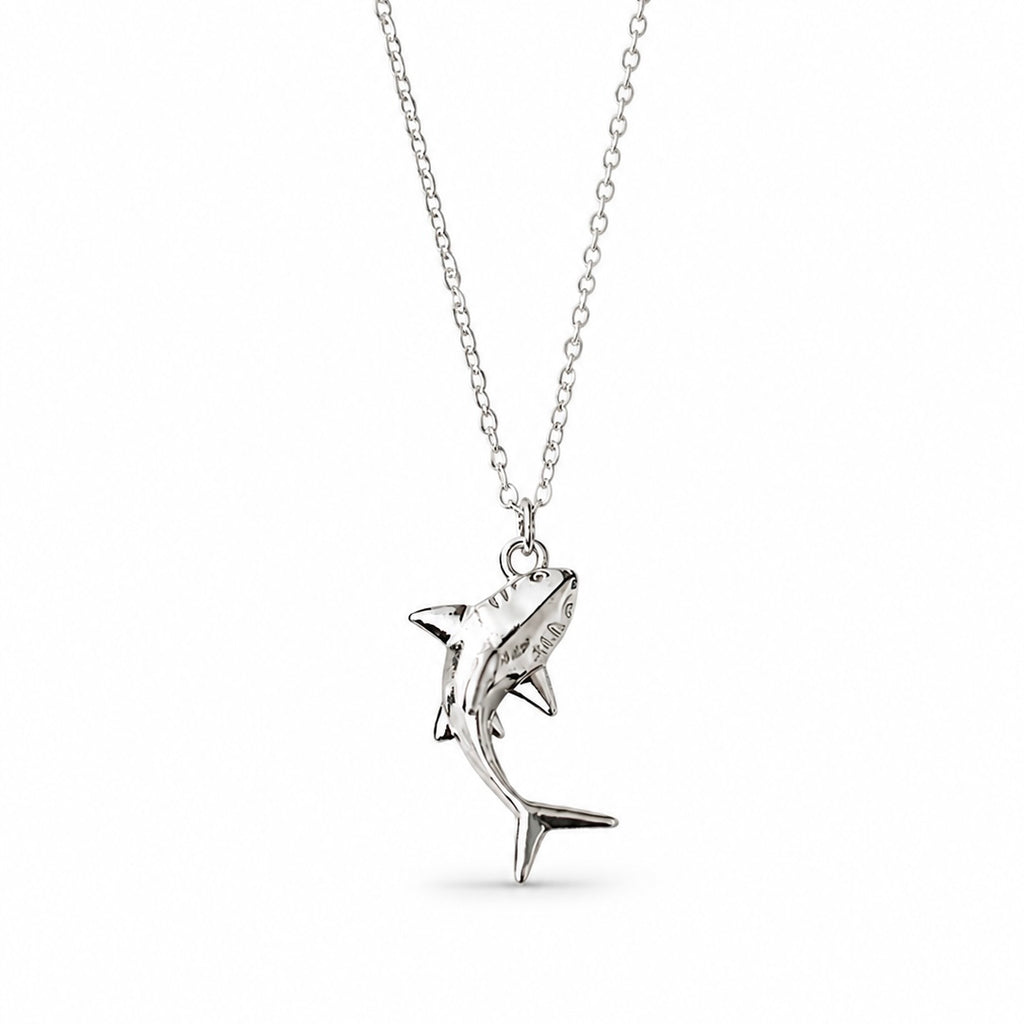3D Shark Pendant Necklace (Sterling Silver)
