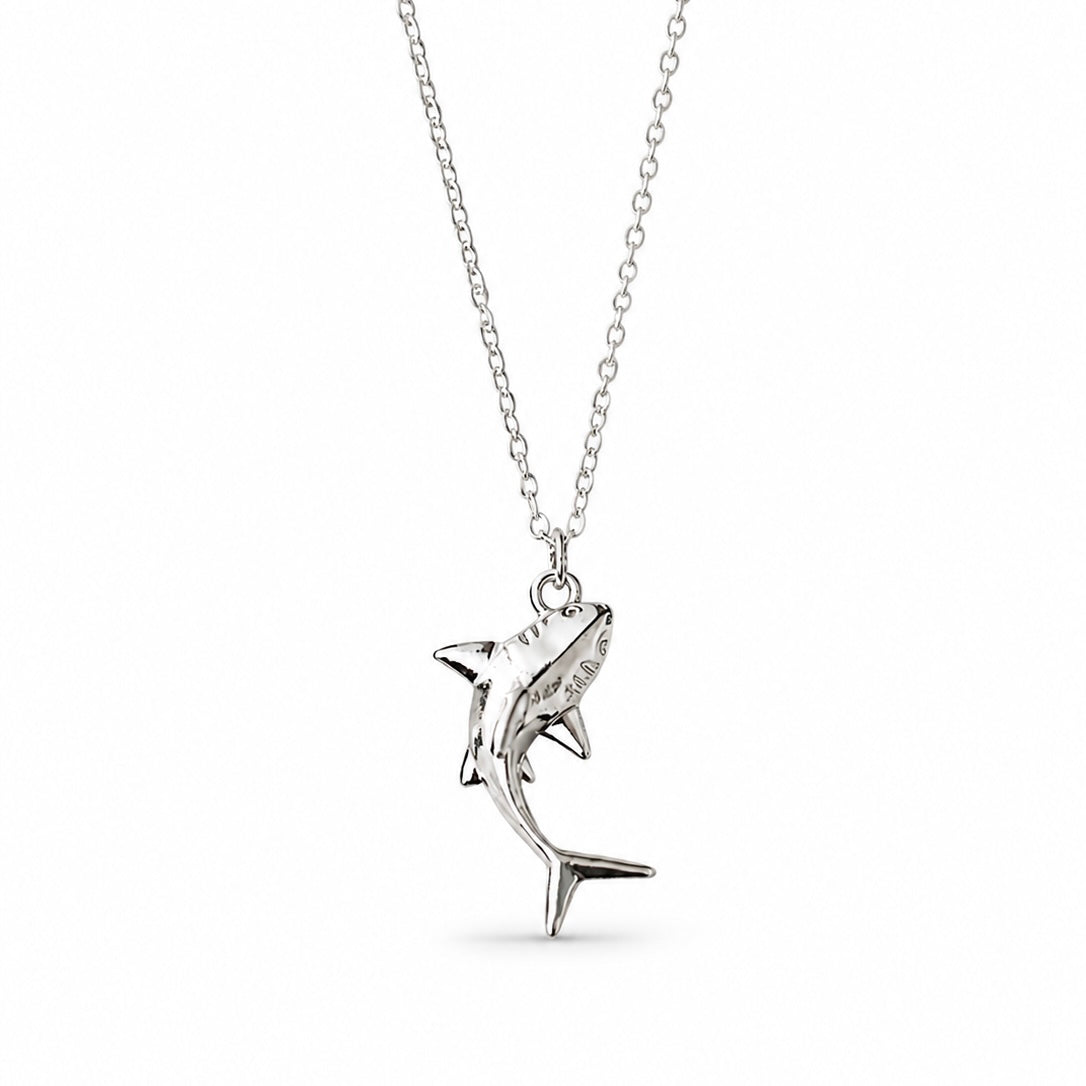 3D Shark Pendant Necklace (Sterling Silver)