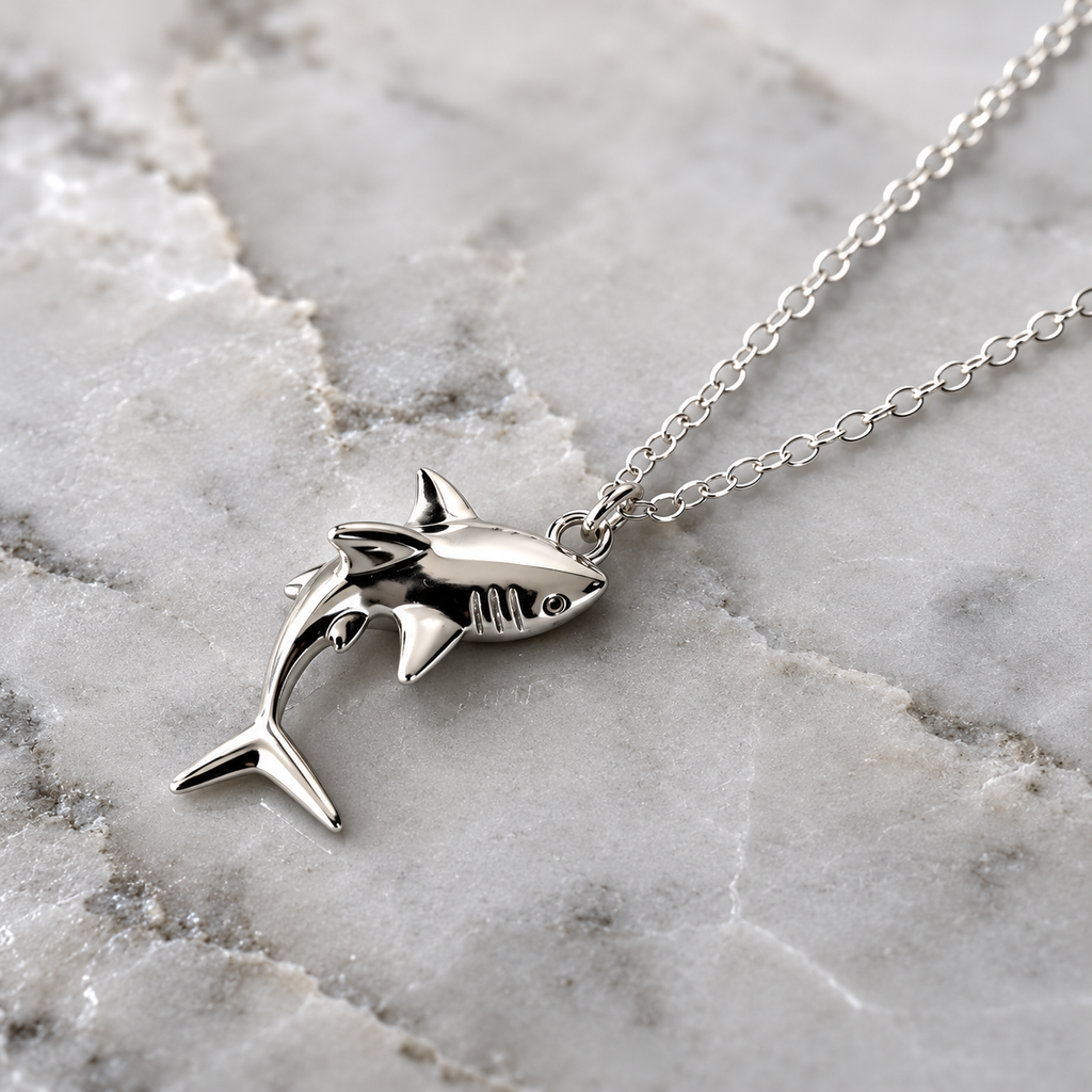 3D Shark Pendant Necklace (Sterling Silver)