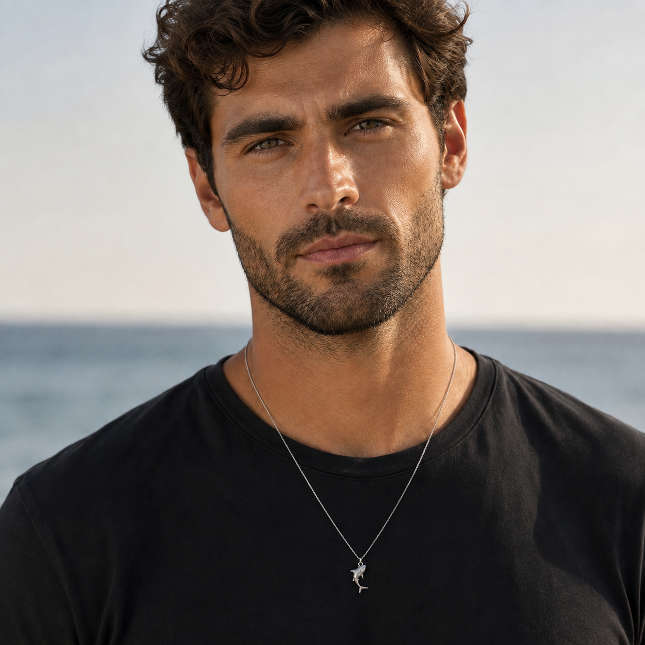 3D Shark Pendant Necklace (Sterling Silver)