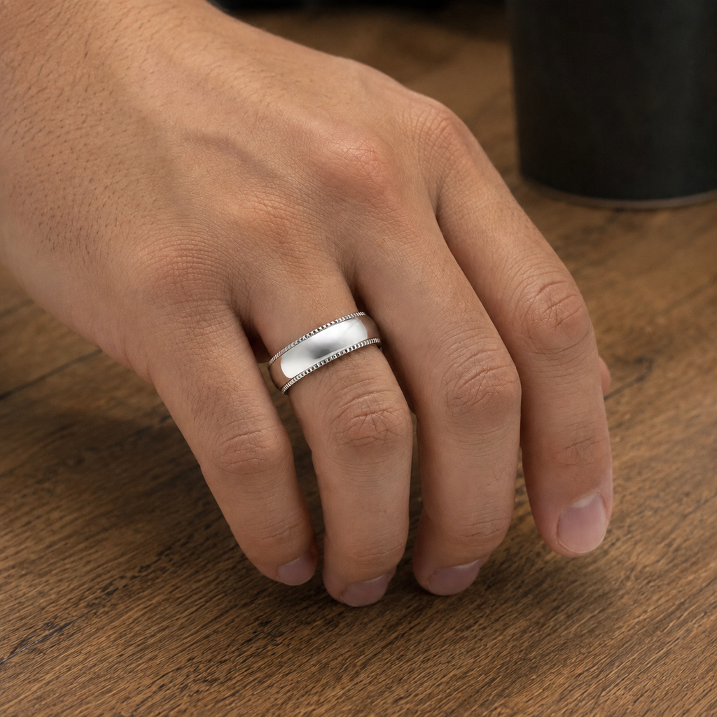 Stainless Steel Polished Center Detailed Edge Ring (6MM)