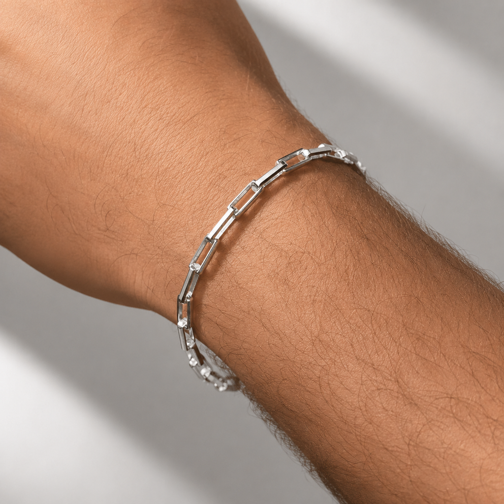 Beveled Long Box Bracelet (Sterling Silver) 4MM