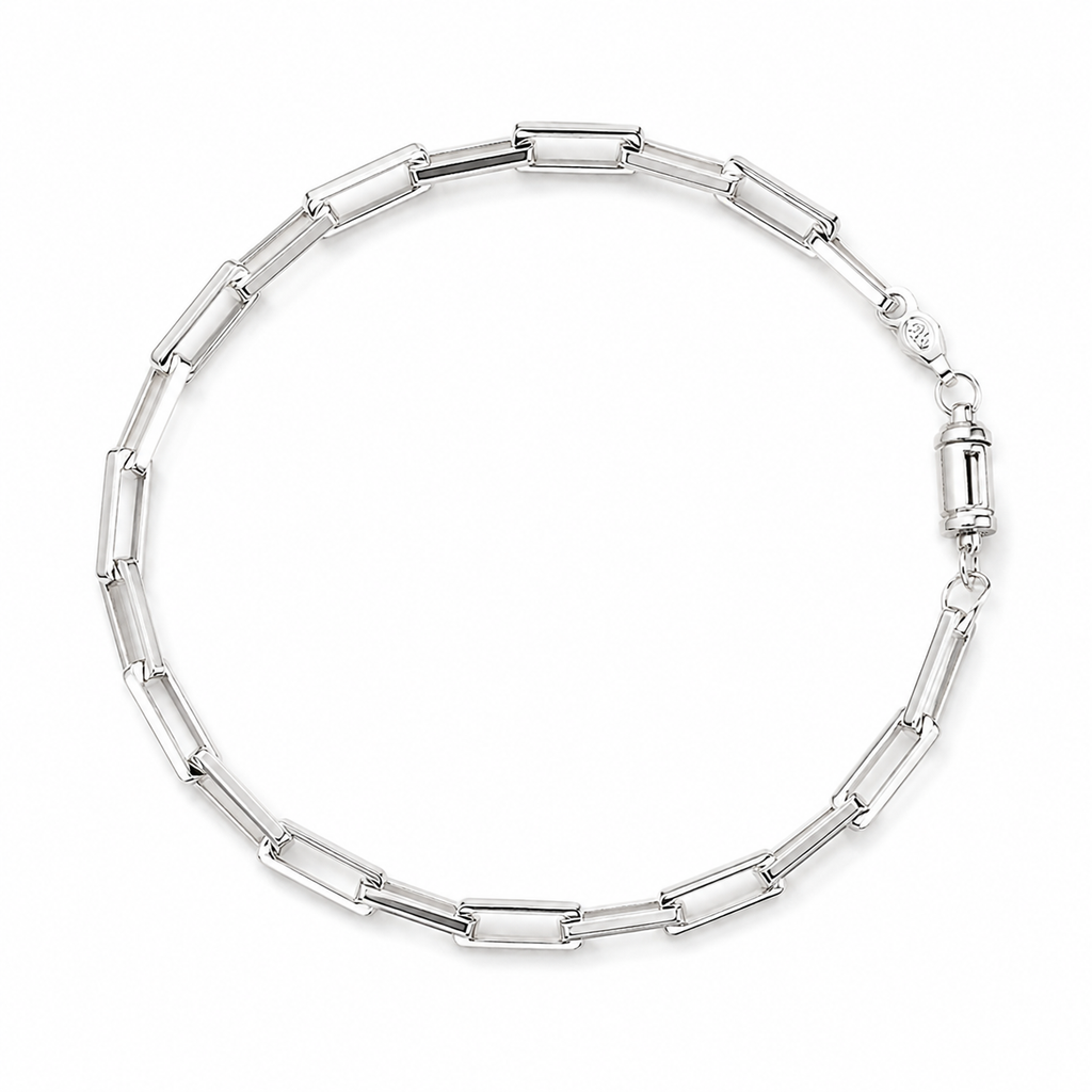 Beveled Long Box Bracelet (Sterling Silver) 4MM