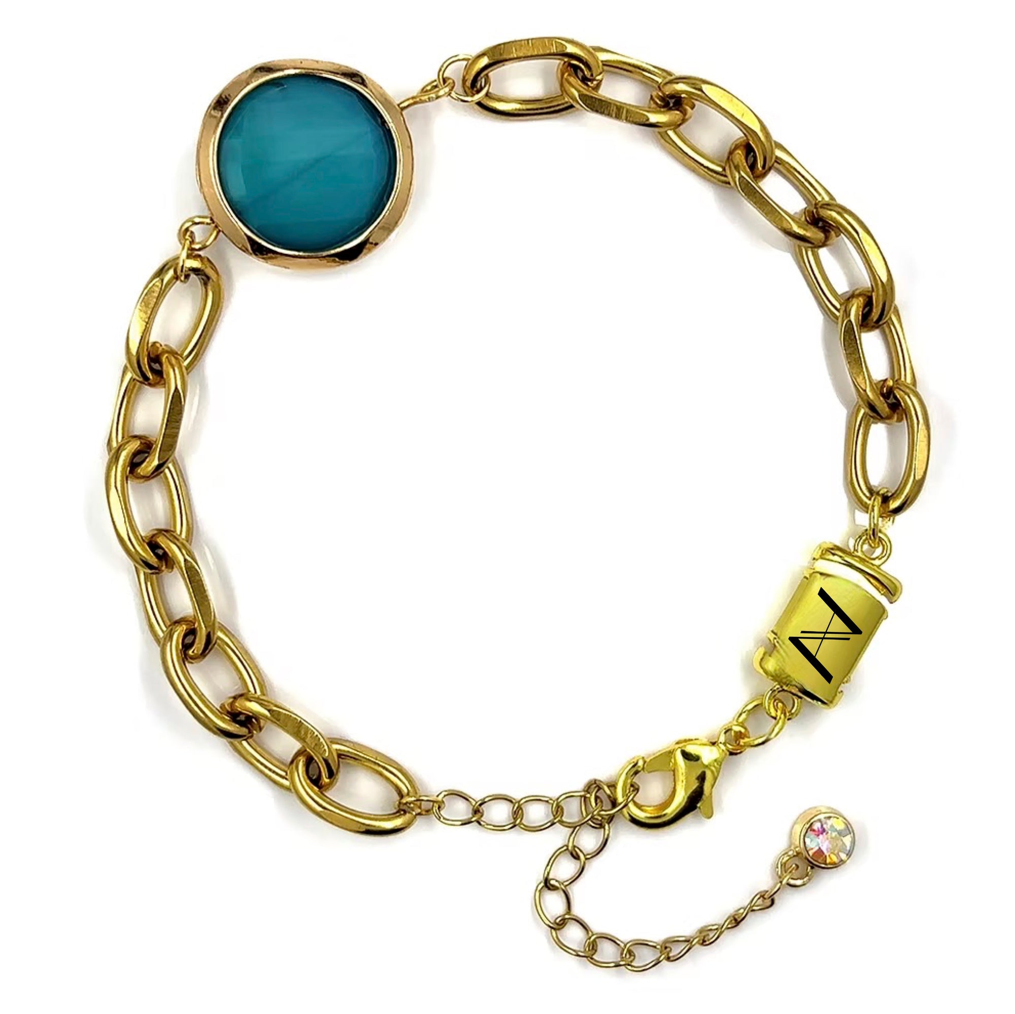 Gold Teal Bead Bracelet