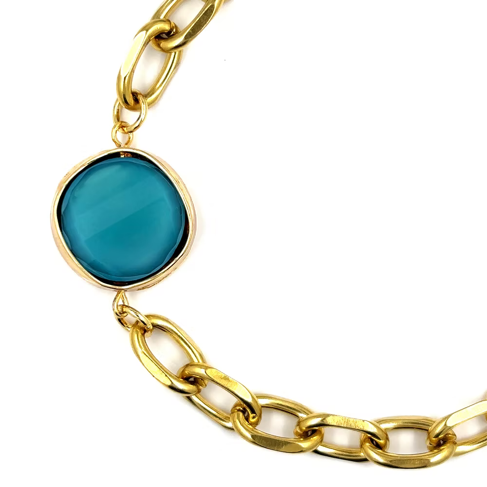 Gold Teal Bead Bracelet