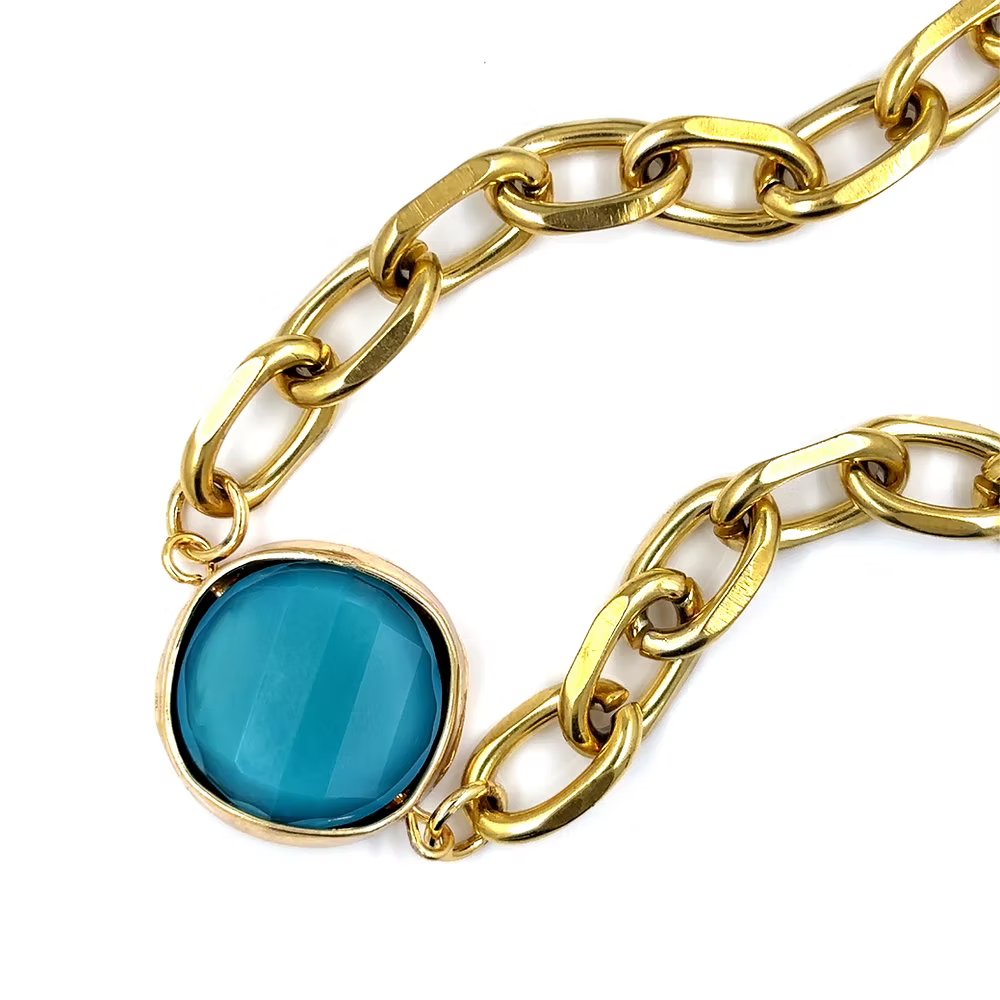 Gold Teal Bead Bracelet